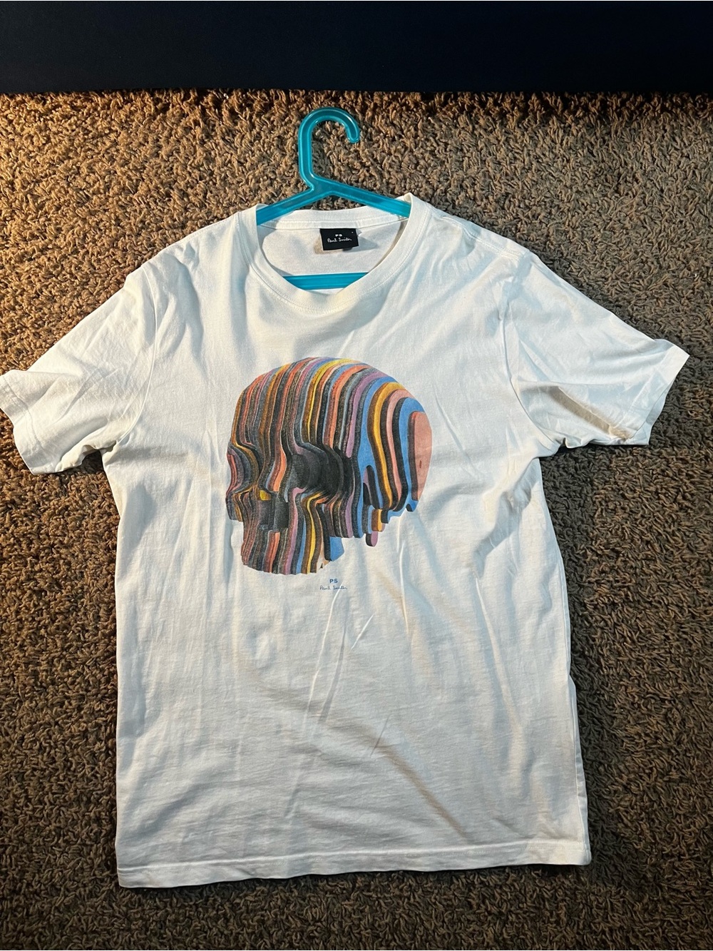 Paul Smith White Tee with Multicolor Striped Skull